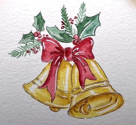 Christmas Bells Drawing, Xmas Card Craft, Watercolor Christmas Cards Diy, Christmas Cards Drawing, Xmas Drawing, Christmas Sketch, Christmas Tree Drawing, Christmas Films, Christmas Artwork