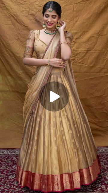 STUDIO 149 - Luxury Bridal & Occasion Wear on Instagram: "The Half Sari Edit

Trousseau 2024 by @studio149 

Experience the timeless elegance of our half sarees crafted with exquisite Chanderi silk. Paired with a Chanderi hand-embroidered blouse and delicately draped with a hand embroidered tissue dupatta. Elevate your ethnic look with this luxurious fusion of textures and craftsmanship. 

Makeover @salomirdiamond 
Hair @teamdiamondartistry 
Shot by @ganesh_toasty 
Featuring @katherinevaruna 
Jewellery @rimliboutique 

#chanderisilk #bridalwear #halfsaree #traditional #engagement #studio149 #handembroidery" Traditional Half Saree Designs, Studio 149, Half Sari, Tissue Dupatta, Traditional Engagement, Half Sarees, Beautiful Sarees, Fancy Sarees Party Wear, Chanderi Silk Saree