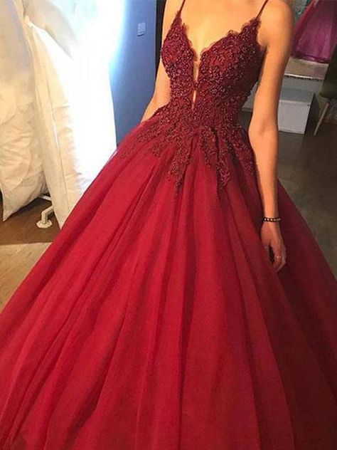 Red Ball Gown, V Neck Prom Dresses, Tulle Ball Gown, Red A, Red Prom, Grad Dresses, Ball Gowns Prom, Linnet, Tulle Prom Dress