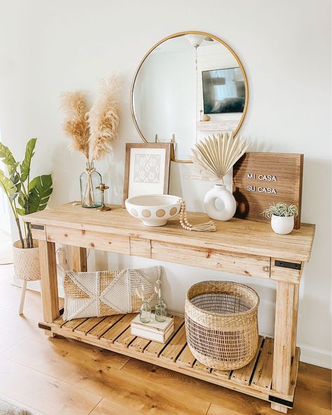 Unleash your inner flower child. Boho Entryway, Earthy Home, Table Decorating, Console Table Decorating, Boho Living Room Decor, Hall Decor, Home Entrance Decor, Entryway Table, Entrance Decor