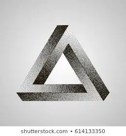 Impossible Triangle Tattoo, Penrose Tattoo, Penrose Triangle Tattoo, Infinity Triangle, Triangle Illustration, Pointillism Tattoo, Triangle Drawing, Impossible Triangle, Penrose Triangle