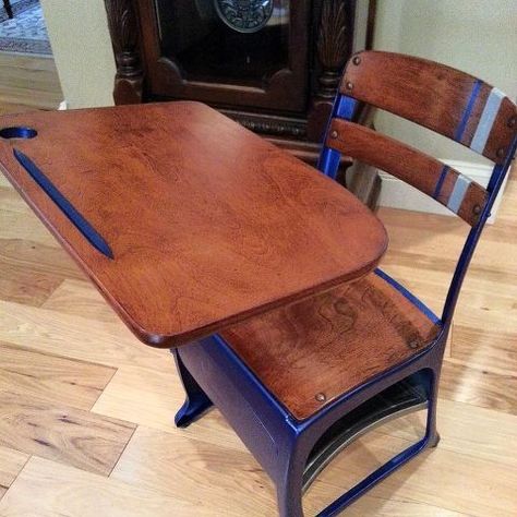 vintage child s desk with modern masters general finishes products, painted furniture, repurposing upcycling, All done Bedrooms Ikea, Painted School Desks, Rooms Desk, School Desk Makeover, Bedroom Minecraft, Old School Desk, Antique School Desk, Vintage School Chairs, Desk Makeover Diy