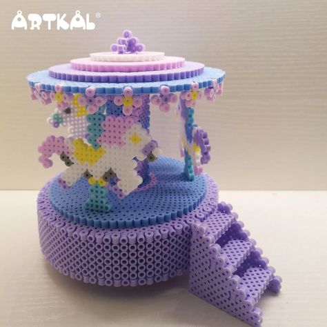 Fuse Beads Ideas, Carousel Music Box, Perler Creations, Melty Bead Patterns, Pearl Beads Pattern, Easy Perler Beads Ideas, 3d Perler Bead, Beads Pattern, Fuse Bead Patterns