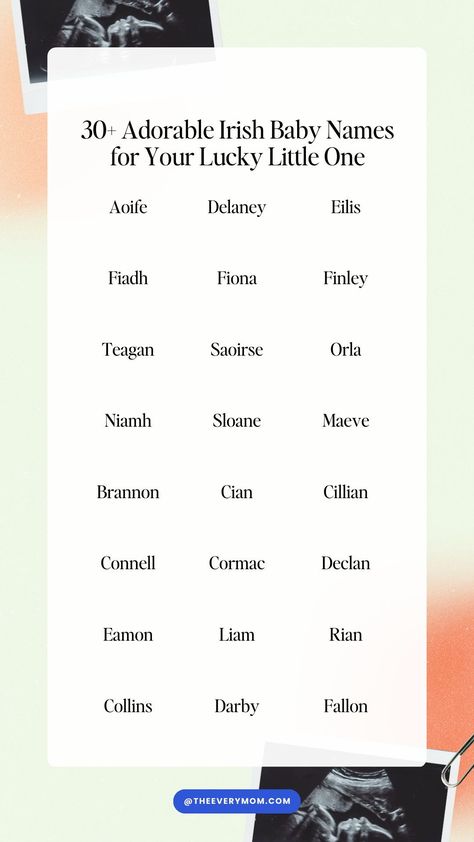 We rounded up some adorable Irish names so you don't have to. Find all the baby boy, baby girl and gender neutral names you need here. Irish Names And Meanings, Unique Irish Boy Names, Irish Surnames Family Names Ireland, Irish Baby Girl Names, One Syllable Names, Neutral Names, Irish Boy Names, Irish Girl Names, Irish Baby Names