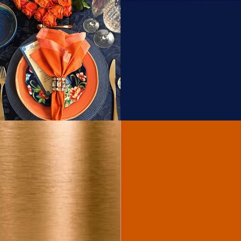 Navy, burnt orange and bronze color scheme #fallweddingideas #fallweddings #navywedding Bronze Color Scheme, Orange Wedding Themes, Orange Wedding Colors, Orange Color Schemes, Burnt Orange Weddings, Orange Color Palettes, Orange Decor, Orange Outfit, Wedding Colors Blue