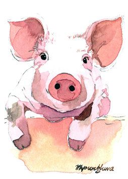 Pig Painting, Pig Art, Painting Of Girl, Art Et Illustration, Cute Pigs, Watercolor Inspiration, Watercolor Animals, Animal Paintings, Original Watercolor Painting