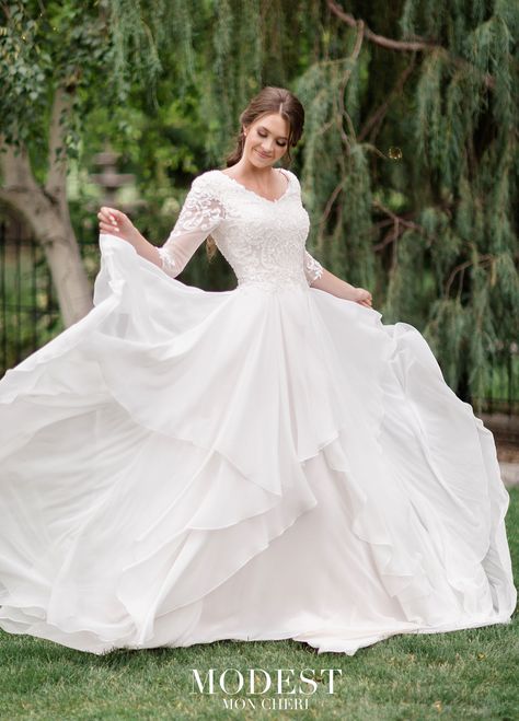 The Best Wedding Dress for Your Body Type Wedding Dresses Lds, Handkerchief Skirt, Modest Wedding Gowns, Western Wedding Dresses, Wedding Gowns Mermaid, Modest Wedding, Chapel Train, Mon Cheri, Modest Wedding Dresses