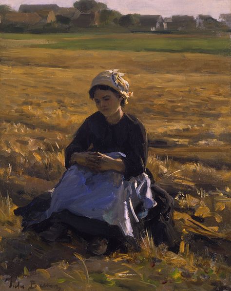 Petite Glaneuse Assise dans un Champs - Jules Breton Jules Breton, Favorite Paintings, Gustave Courbet, Painter Painting, Rural Life, French Countryside, Painting Reproductions, The Field, Contemporary Artists