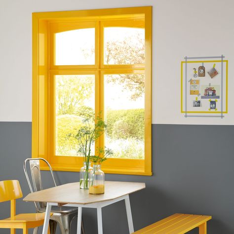 Window Frame Colours, Timber Window Frames, Painted Window Frames, Crown Paints, Timber Windows, Real Homes, Yellow Interior, Gray Interior, Paint Shades