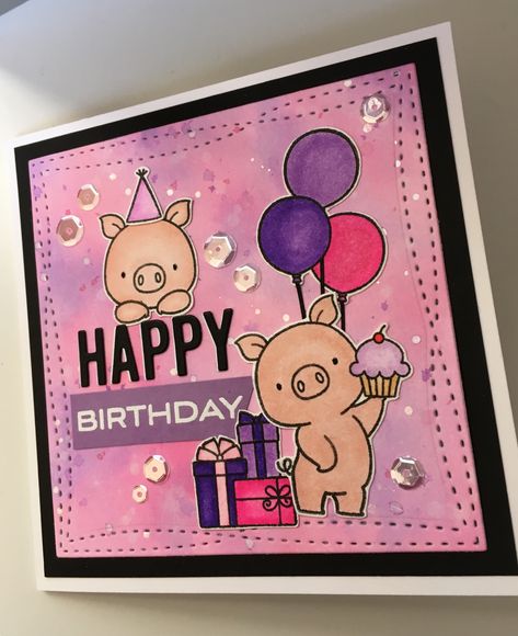 Birthday card made with mft hog heaven stamp set Hog Heaven, Birthday Card Drawing, Birthday Card Craft, Simple Birthday Cards, Card Crafting, Pig Birthday, Card Drawing, Mft Stamps, Birthday Cards Diy