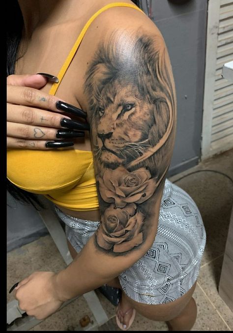 Lion Shoulder Tattoo, Thigh Piece Tattoos, Baddie Tattoos, Arm Tattoos Black, Sense Of Hearing, Amazing 3d Tattoos, Arm Sleeve Tattoos For Women, Lion Tattoo Sleeves, Feminine Tattoo Sleeves