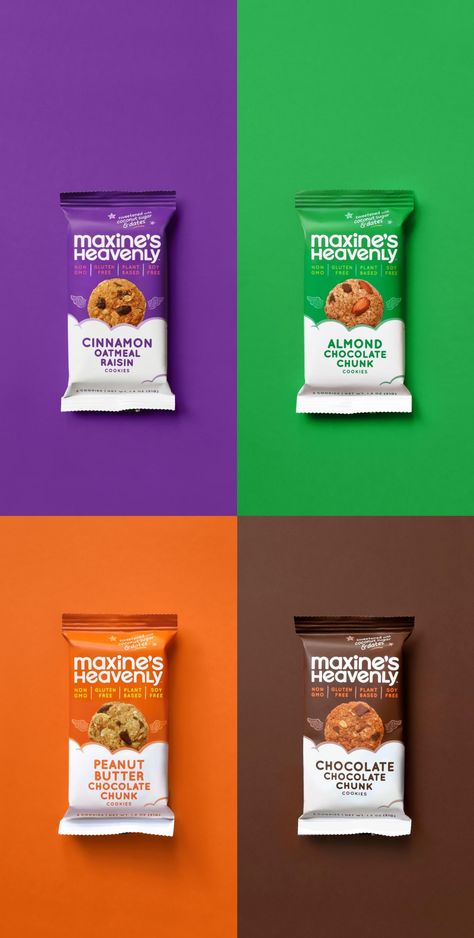 Riser / Maxine's Heavenly Cookie Packaging Design, Cookie Packaging Ideas, Farm Packaging, Cookies Packaging Design, Cookie Branding, Snack Packaging Design, Healthier Cookies, Cookie Package, Healthy Food Packaging