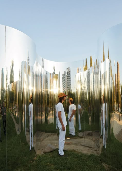 Chile Mirror Wedding Arch, Immersive Garden Installation, Mirror Pavilion, Experimental Architecture, Immersive Installation, Mirror Maze, Pavilion Architecture, Mirror Installation, A Secret Garden