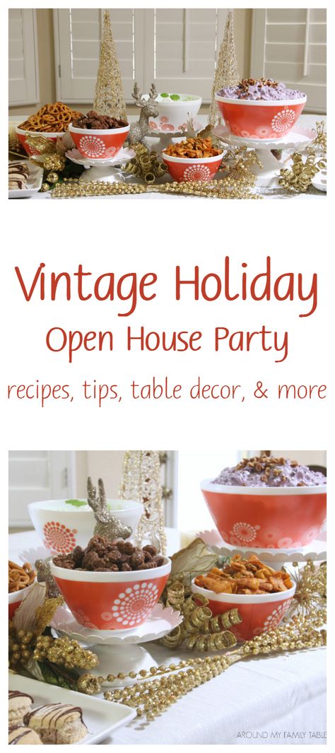 Recipes & Tips for throwing a Vintage Holiday Open House Party #ad Christmas Eve Open House Ideas, Christmas Eve Open House Food, Holiday Open House Food Ideas, Christmas Open House Food Ideas, Holiday Open House Ideas, Christmas Open House Ideas, Open House Christmas Party, Open House Party Food, House Party Food