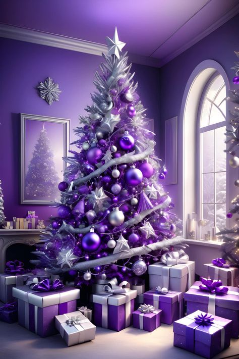 Purple Merry Christmas, 50 Shades Of Purple, Purple Christmas Tree Decorations, Purple Christmas Decorations, Purple Christmas Ornaments, Neon Lips, Purple Christmas Tree, Christmas Tree Wallpaper, Christmas Dreaming