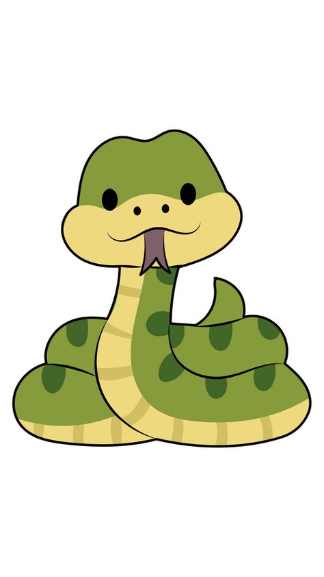 If you are afraid of snakes, then from now you don't have to be like that. Just look at this cute small green snake, which wants to be a friend of yours. This charming cutie isn't poisonous or... Cute Green Characters, Cute Snake Cartoon, A Snake, Snake Easy Drawing, Cute Cartoon Snake, Snake Art Cute, Snake Cartoon Drawing, Small Cartoon, Drawing Of Snake