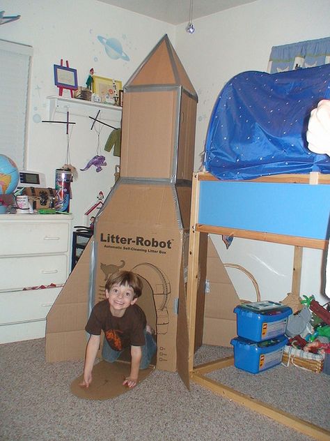 Litter Robot Rocket Ship by staceyrebecca, via Flickr Cardboard Forts, Cardboard Rocket, Space Crafts For Kids, Outer Space Theme, Space Birthday Party, Space Party, Space Birthday, Rocket Ship, Dramatic Play