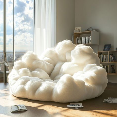 The Cloud Bean Bag is a plush, cloud-shaped seat that brings ultimate comfort and relaxation to any space. Designed to resemble a soft, fluffy cloud, its rounded, gentle contours and cushioned form cradle your body, offering a cozy place to lounge. Made from premium, breathable fabric and filled with high-density foam, this bean bag molds to your shape, providing ergonomic support. Perfect for reading, napping, or simply unwinding, the Cloud Bean Bag adds a whimsical, nature-inspired touch to... Cloud Exhibition, Cloud Lounge, Cloud Chair, Candy Decorations Diy, Whimsical Nature, Candy Decorations, Room Idea, Cozy Place, The Cloud