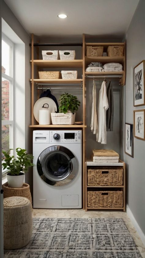 Compact Laundry Storage, Laundry In Closet Small Spaces, Tiny Laundry Room Ideas Space Saving Small Apartments, Combined Laundry And Bathroom, Small Laundry Space, Narrow Laundry Room, Laundry Room/mud Room, Compact Laundry, Small Closet Space