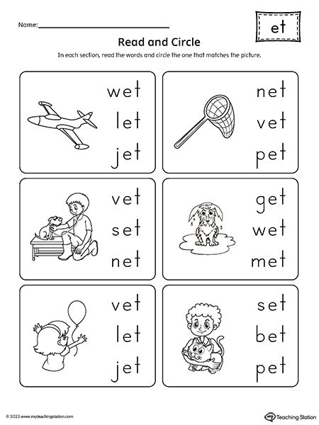 Cvc Word Matching Worksheet, Et Word Family Worksheet, Et Family Words Worksheet, Et Word Family, Writing Cvc Words Worksheets, Word Endings, Word Family Reading, Spelling Cvc Words, Writing Cvc Words