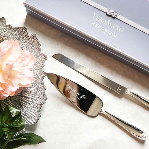 Good Morning!🌼 l o v e, {love} 💞 how elegant the Vera Wang Infinity Cake Server Set is! A gorgeous accessory for your big day and every celebration after! // #letstietheknot #customengraving #wedding #bride #groom #bridetobe #bridesmaid #maidofhonor #engaged #gettingmarried #weddingideas #dreamwedding #savethedate #weddinginspiration #weddingdetails #weddinggift #chic #trendy #rusticwedding #shabbychic #etsyfind #etsy #handcrafted #verawang #wedgewood Wedding Cake Knife Set, Wedding Cake Server Set, Cake Knife Set, Wedding Cake Servings, Silver Wedding Cake, Wedding Cake Knife, Vera Wang Wedding, Wedding Cake Server, Infinity Wedding