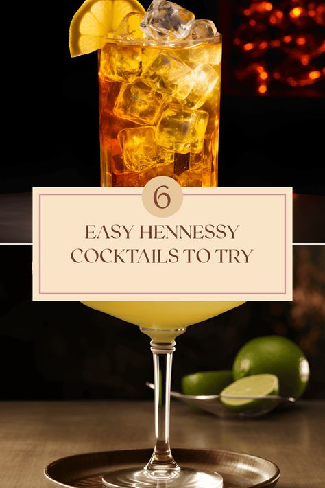 Satisfy your cocktail cravings with these 6 easy Hennessy cocktails. Create delightful drinks like the Hennessy Hustle, Hennessy Margarita, and Grand Hennessy right at home. Whether you prefer something more refreshing like the Henny Sunrise or a strong drink like the Hennessy Hurricane, these recipes are simple and quick. Perfect for gatherings or a cozy night in, these cocktails highlight the rich flavors of Hennessy to elevate your cocktail experience Hennessy Lemon Drop, Hennessy Drinks Recipes Cocktails, Easy Hennessy Cocktails, Henny Drinks Recipes, Hennessy Margarita Recipe, Hennessy Drinks Recipes, Hennessy Mixed Drinks, Henny Drinks, Hennessy Margarita