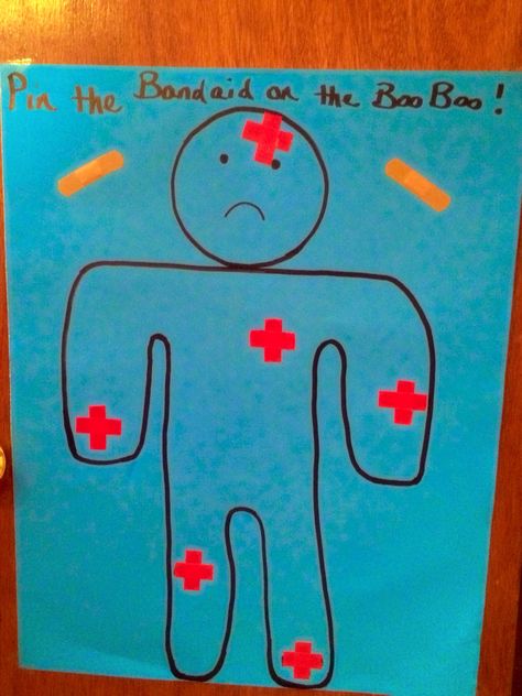 Doctor birthday party game: "Pin the bandaid on the boo boo!" :) Doctor Party Food Ideas, Hospital Party Theme, Doctor Birthday Party, Nurse Games, Nurse Grad Parties, Elementary Games, Doctor Birthday, Doctor Party, Activity Games For Kids