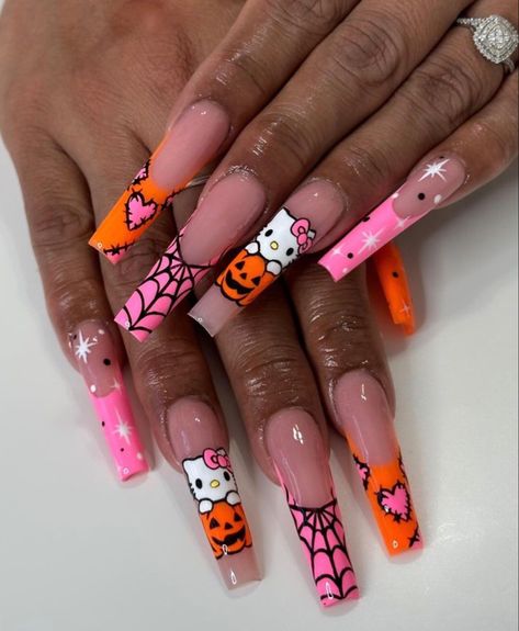 #halloween #nails #nailart #ideas #ideas #fashion #recipe #crochet #1 #aesthetic NINEFROGS #shopping Nail Signs, Nail Art Halloween, Halloween Acrylic Nails, Cute Halloween Nails, Cute Acrylic Nail Designs, Her Nails, Hello Kitty Nails, Fall Acrylic Nails, Acrylic Nails Coffin Pink