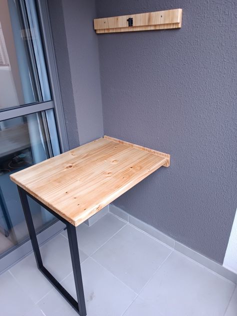 Table That Folds Down From Wall, Pull Down Table From Wall, Wall Table Diy, Wall Tables, Hexagon Decor, Foldable Furniture, Wall Mounted Table, Contemporary Living Room Design, Small Apartment Design