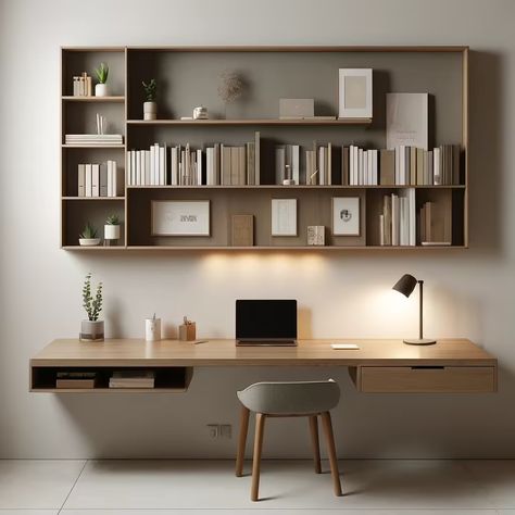 Beige Study Room, Minimal Study Room, Japandi Office, Library Study Room, Home Office Furniture Design, Room Bookshelf, Modern Home Offices, Study Room Design, Classic Desk