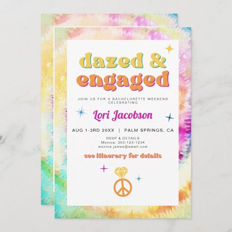 Peace Out, Bachelorette Card, Rainbow Wedding Theme, Brunch And Bubbly Invitations, Groovy Bachelorette, Retro Bridal Showers, Vintage Bridal Shower Invitations, Rainbow Daisy, Retro Bachelorette