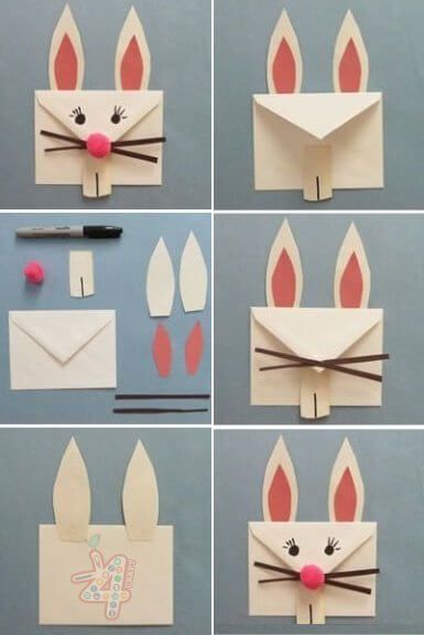 DIY-Envelope-Easter-Bunny-craft New Year Card Making, Easter Preschool, Easter Bunny Crafts, Diy Envelope, Happy New Year Cards, Paper Envelope, Bunny Crafts, Paper Crafts For Kids, Easter Crafts For Kids