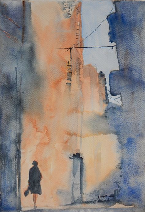 Abstract City Drawing, Abstract Architecture Painting, Watercolour Cityscape, Water Colour Painting Watercolour, Watercolour Woman, Watercolour Buildings, City Scene Painting, Watercolour City, Mood Painting