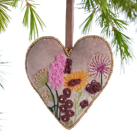 Lilac Velvet Beaded Heart Ornament - World Market Lilac Velvet, Felt Beads, Beaded Heart, Basic Embroidery Stitches, Heart Ornament, Felt Ornaments, Heart Beads, World Market, Embroidery Stitches