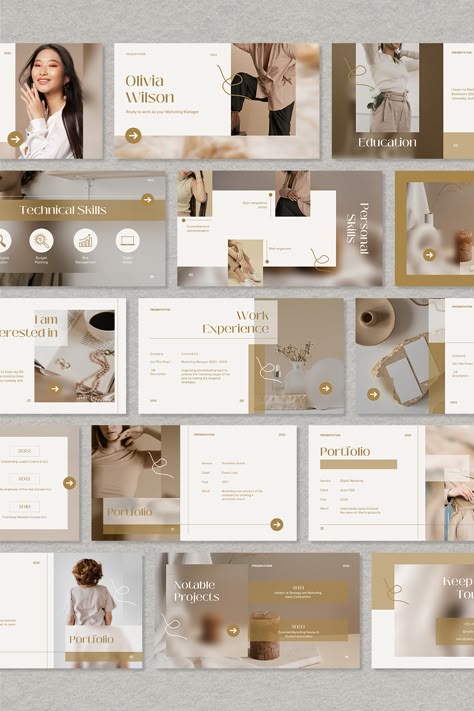 Portfolio is the first document that the job recruiter uses to get to know about yourself. Create an impeccable impression that gets you hired with this beautiful portfolio presentation template. With its calming earth tone color palette, the layout looks incredibly outstanding. You can steal the spotlight with its beautiful template. Don’t waste the time and get the template now! Social Media Manager Website, Tone Color Palette, Graphic Design Portfolio Examples, Minimal Portfolio, Earth Tone Color Palette, Free Powerpoint Presentations, Course Design, Book Presentation, Template Social Media