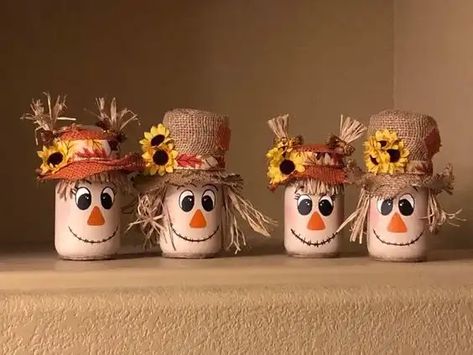 3 Creative Scarecrow Crafts for the Fall - HubPages May Craft Ideas, September Diy Crafts, How To Make Scarecrows, Fall Jar Crafts, Craft Patterns Free, Dt Fall Crafts, Fall Crafts To Make And Sell, Tin Can Scarecrow, Fall Craft Show Ideas