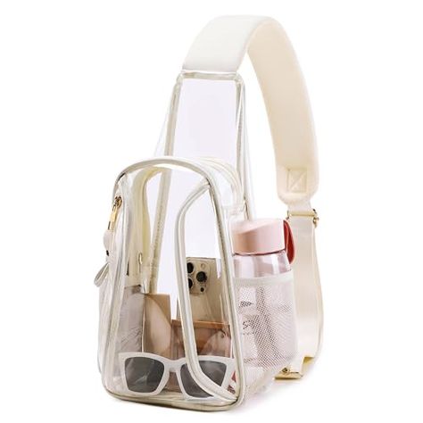 Caoroky knight clear bag for stadium events approved crossbody bags transparent TPU sling shoulder purse casual chest pack heavy duty clear backpack for men women-Off White Clear Bag Aesthetic, Purse Casual, Concert Ideas, Mineral Water Bottle, Clear Backpack, Chest Pack, Hiking Bag, Clear Bag, Mineral Water