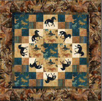 Wild Horses Wallhanging EPattern by Castilleja Cotton Western Quilts, Wall Quilt Patterns, Electronics Pattern, Quilted Projects, Lap Quilt Patterns, Panel Quilt Patterns, Horse Quilt, Fusible Applique, Northcott Fabrics