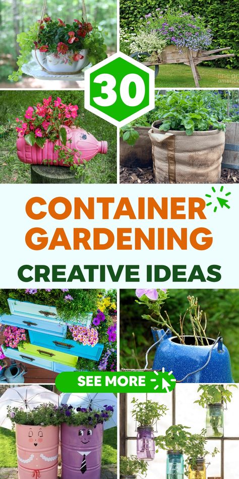 Elevate your compact outdoor area with inventive container gardening concepts. Explore a variety of options, such as vertical garden arrangements and aromatic herb-filled planters, to seamlessly integrate nature into your living space. Whether you possess a balcony, patio, or even modest windowsill accommodations, these suggestions will guide you in establishing a flourishing and dynamic sanctuary right outside your door. Embrace the therapeutic experience of digging into the soil and relish in Cute Container Garden Ideas, Gardening On A Deck, Diy Garden Containers Homemade, Diy Garden Containers, Creative Container Garden Ideas, Upcycle Planters, Raised Container Garden, Sustainable Tips, Garden On A Budget