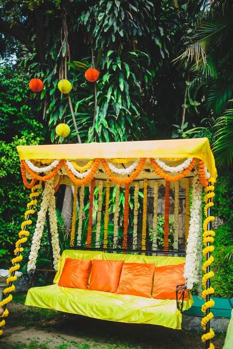 Photo of Floral swing with cushions for mehendi Indian Baby Showers, Outdoor Bridal Showers, Mehendi Decor Ideas, Wedding Setup, Desi Wedding Decor, Marriage Decoration, Mehndi Decor, Beautiful Wedding Decorations, Wedding Design Decoration