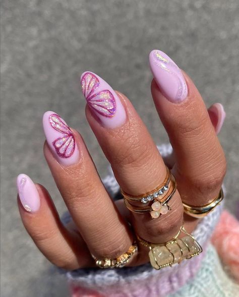 Barbie Pink Nails, Nail Design Glitter, Butterfly Nail Designs, Unghie Nail Art, Butterfly Nail Art, Pink Nail Art, Pink Nail Designs, Pink Nail, Butterfly Nail