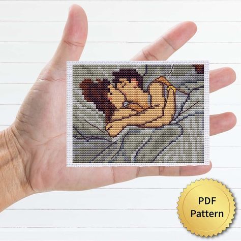 Stitch Bed, Unique Cross Stitch, Henri De Toulouse Lautrec, Toulouse Lautrec, The Kiss, Gifts For Art Lovers, Miniature Art, Toulouse, Handmade Decorations