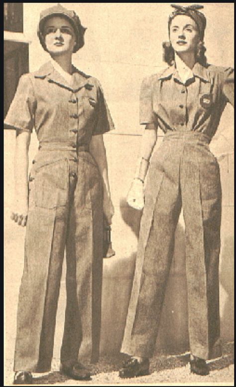 19s Fashion, Wwii Fashion, Vintage Coveralls, 1940s Woman, Retro Looks, Women's Uniforms, Home Sewing, Vintage Trousers, Period Outfit