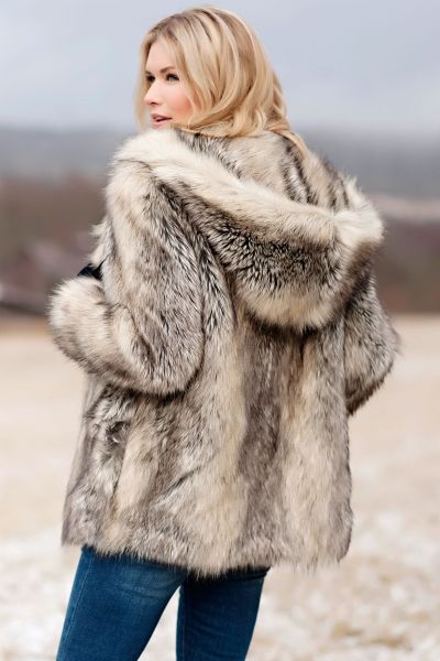 Fox Faux Fur Hooded Jacket Cream Faux Fur Coat, Fur Hooded Coat, Fur Hooded Jacket, Faux Fur Hooded Jacket, Faux Fur Hooded Coat, Grey Fox, Fabulous Furs, Coat Women Fashion, Fur Hoodie