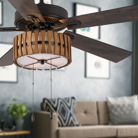 George Oliver Santagata 52'' Ceiling Fan with Light Kit & Reviews | Wayfair Brown Ceiling Fan, Brown Ceiling, Wood Ceiling Fans, Bronze Ceiling Fan, Linen Lights, Fan With Light, Best Oils, Dark Brown Color, Ceiling Fan With Remote