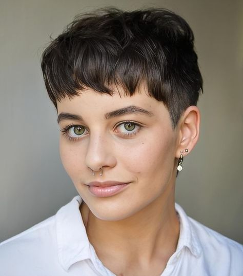 Undercut Pixie Haircut For Thick Hair, Hair Color For Short Hair Pixie, Short Shaved Pixie, Short Blonde Hair Pixie, Short Pixie With Bangs, Pixie Undercut Hairstyles, Haircuts For A Round Face, Short Pixie Cut With Bangs, Pixie Cut Undercut