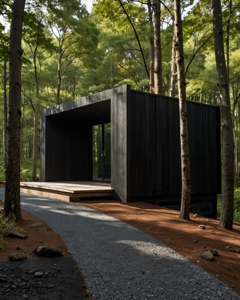 ◼️Blackened beauty: This shou sugi ban (焼杉�板 Yakisugi) cabin finds harmony with nature through its charred facade, a stunning reminder that inspiration can come in unexpected forms. #moderncabin #shousugiban #blackarchitecture #minimalistliving #forestbathing #natureinspired #japaneseaesthetic #embracetheblack #exploreouthere #cabinlife #designinspiration #luxurygetaway #interiordesign #cabinvibes #offgridliving #tinyliving #naturephotography #travelgram #architecturephotography #blackandwhi... Villa Images, Shou Sugi Ban House, Black Architecture, Black Cabin, Tiny House Luxury, House Makeovers, Tiny House Loft, Meditation Garden, Sugi Ban