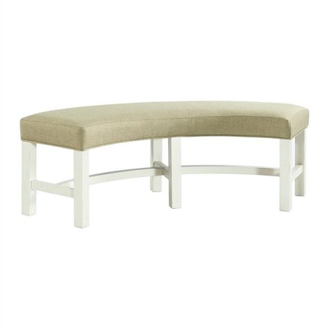 Picket House Furnishings Barrett Round Bench in Natural and White Nook With Bench, Round Bench, Curved Banquette, Breakfast Bench, Indoor Decorating Ideas, Diy Headboard Upholstered, Run In Shed, Curved Bench, Headboard Upholstered