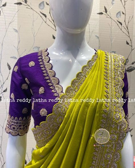 Purple Blouse Contrast Saree, Violet Colour Saree Contrast Blouse, Orange Colour Saree Contrast Blouse, Saree Cut Work Designs, Voilet Saree Combination Blouse, Orange Lehenga Colour Combinations, Orange Saree Blouse Combination, Violet Saree Contrast Blouse, Purple Blouse Designs For Saree