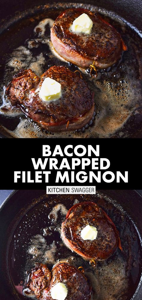 Truffle Butter Recipe, Friendsgiving Recipes Appetizers, Kitchen Swagger, Pan Seared Filet Mignon, Pilsbury Recipes, Bacon Wrapped Filet, Filet Mignon Recipes, No Cook Appetizers, Wrapped In Bacon